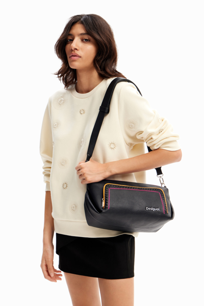 Shop Desigual M Embroidered Shoulder Bag In Black