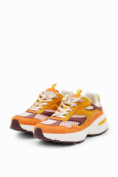 Shop Desigual Patchwork Split Leather Running Sneakers In Material Finishes