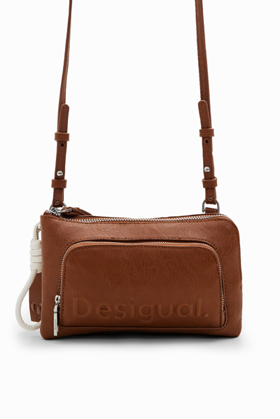 Shop Desigual Logo Mini Bag In Brown