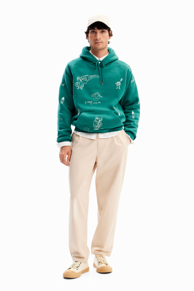 Shop Desigual Embroidered Hoodie In Green