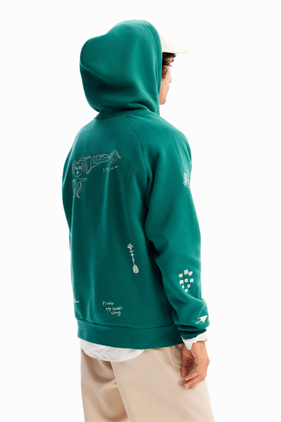 Shop Desigual Embroidered Hoodie In Green