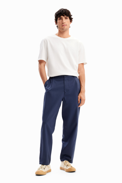 Shop Desigual Tapered Chino Trousers In Blue