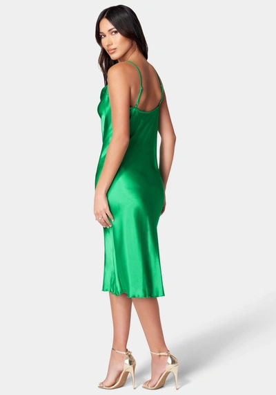 Shop Bebe Satin Cowl Neck Slip Midi Dress In Emerald