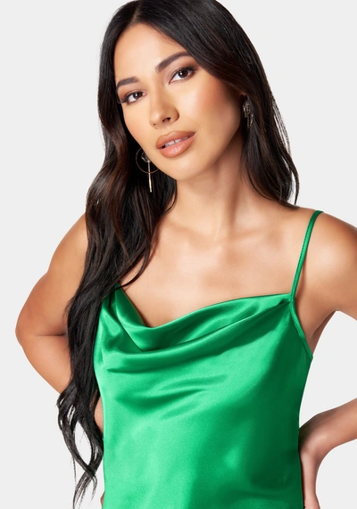 Shop Bebe Satin Cowl Neck Slip Midi Dress In Emerald