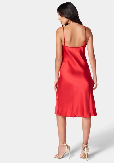 Shop Bebe Satin Cowl Neck Slip Midi Dress In Red