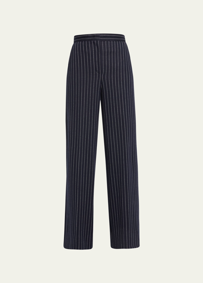 Shop Max Mara Benito Pinstripe Straight-leg Trousers In Ultramarine