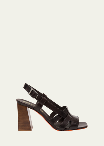 Shop Santoni Venere Leather Block-heel Mule Sandals In Dark Brown