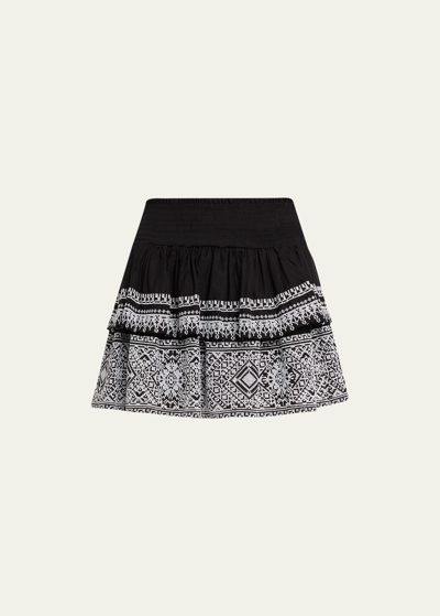 Shop Ramy Brook Loretta Embroidered Mini Skirt In Black White Multi