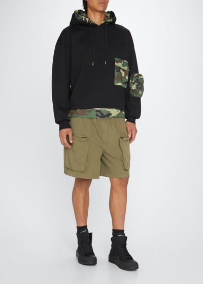 Shop Dolce & Gabbana Men's Pullover Hoodie With Camo Details In Blk Milit