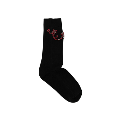 Pre-owned Simone Rocha Ankle Ribbed Socks With Scallop Embellishment 'black/blood Red'