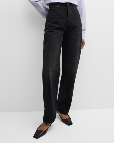 Shop Totême Mid-rise Twisted Seam Straight-leg Jeans In Open Black