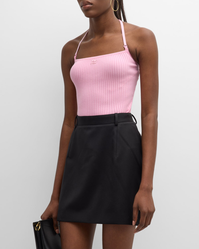 Shop Courrèges T-strap Halter Rib Knit Tank Top In Pink
