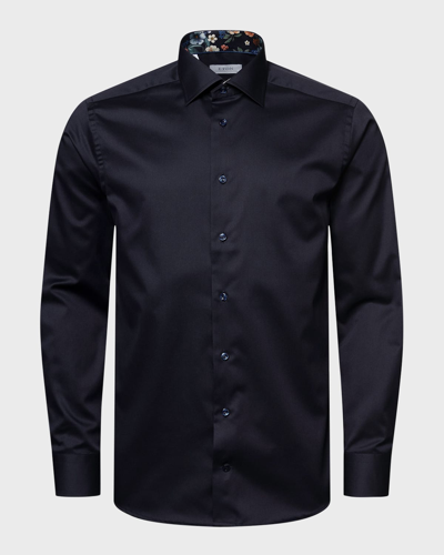 Shop Eton Men's Contemporary Fit Twill Shirt With Floral Details In Blue