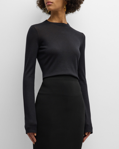 Shop Saint Laurent Long-sleeve Crewneck Undershirt Sweater In Nero