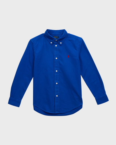 Shop Ralph Lauren Boy's Oxford Long-sleeve Sport Shirt In Sapphire Star