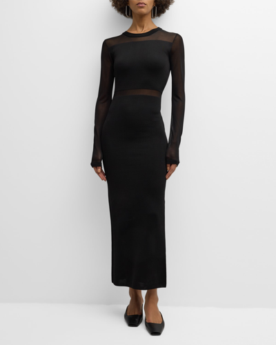 Shop Totême Semi Sheer Knit Cutout Long-sleeve Maxi Dress In Black