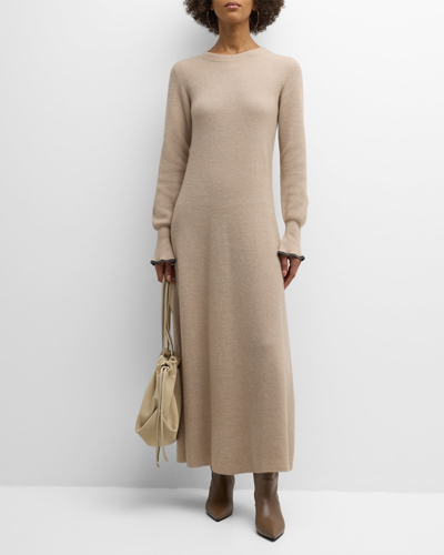 Shop Brunello Cucinelli Alpaca-cotton Ribbed Knit Long-sleeve Maxi Sweater Dress In Cyg38 Light Beige