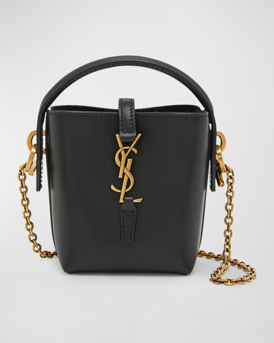 Saint Laurent Le 37 Micro Ysl Leather Bucket Bag In Black