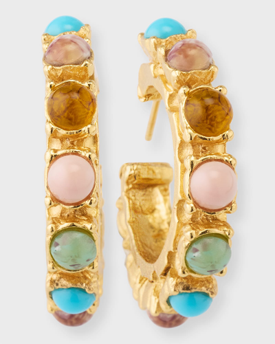 Shop Gas Bijoux 24k Gold-plated Mixed Stone Hoop Earrings In Multi