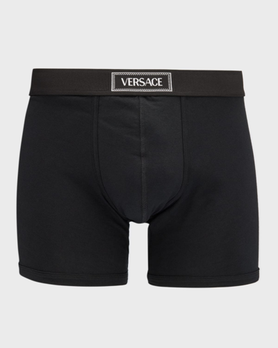 Versace 90s Logo Long Trunks In Black