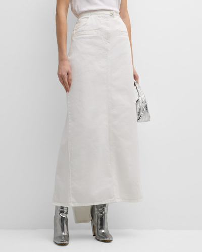 Shop Courrèges Heritage High-waist Vented-back Maxi Denim Skirt In Heritage White