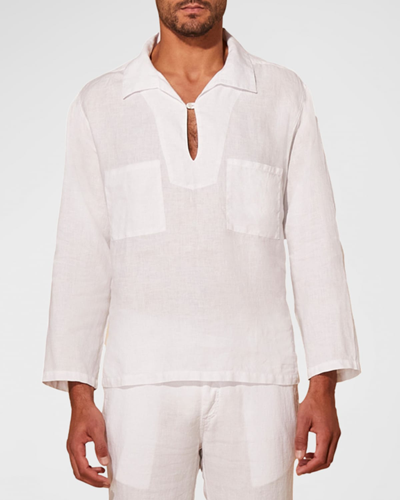 Shop Vilebrequin Men's Linen Vareuse Shirt In Blanc