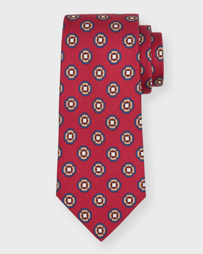 Shop Kiton Men's Medallion-print Silk Tie In Red
