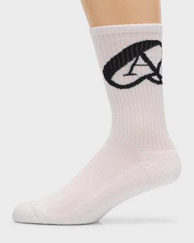 Shop Alexander Mcqueen Men's Seal Logo Crew Socks In Ivory And Black