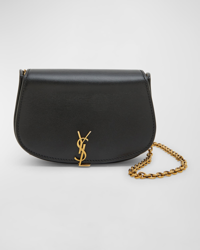 Saint Laurent Mini Ysl Wallet On Chain In Smooth Leather In Black