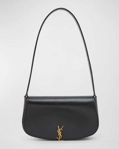 Shop Saint Laurent Mini Ysl Flap Leather Shoulder Bag In Black