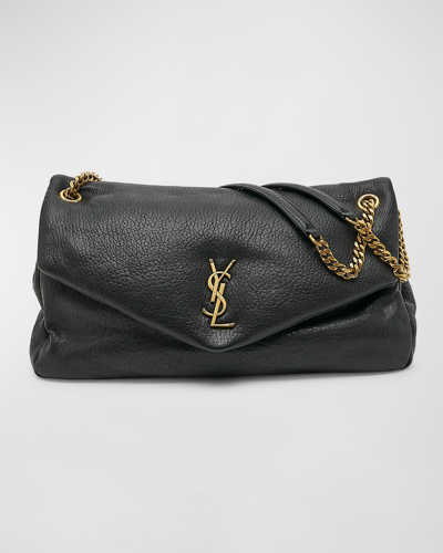 Shop Saint Laurent Calypso Large Ysl Shoulder Bag In Leather In Black