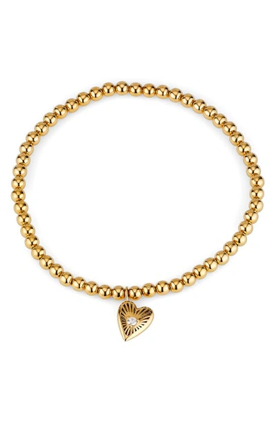 Shop Ajoa Heart Charm Beaded Stretch Bracelet In Gold