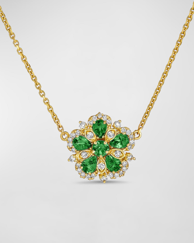 Shop Tanya Farah 18k Yellow Gold Emerald And Diamond Flower Necklace