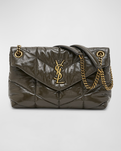 Shop Saint Laurent Lou Puffer Small Ysl Shoulder Bag In Quilted Smooth Leather In Wine