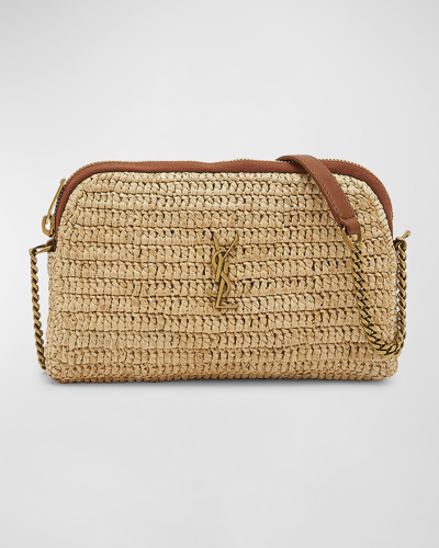 Saint Laurent Gaby Cassandre Logo Raffia Crossbody Bag In Naturale/brick