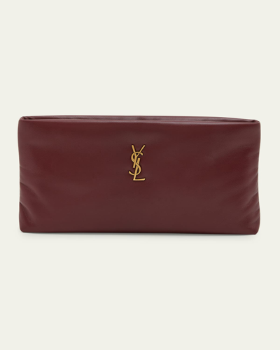 Saint Laurent Calypso Ysl Zip Padded Clutch Bag In Rogue Merlot