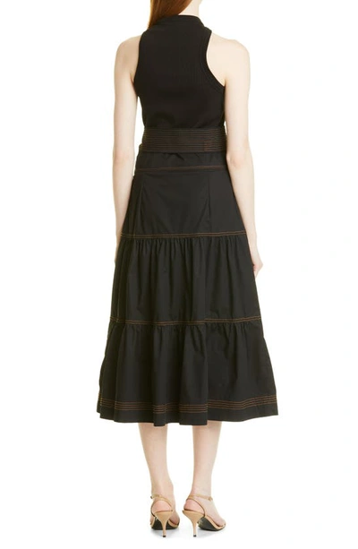 Shop Veronica Beard Austyn Tiered Ruffle Stretch Cotton Dress In Black