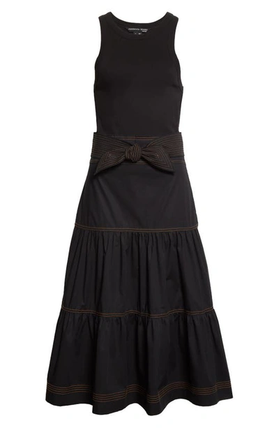 Shop Veronica Beard Austyn Tiered Ruffle Stretch Cotton Dress In Black