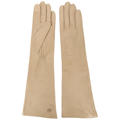 Shop Handsome Stockholm Essentials Long Leather Gloves In Beige