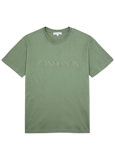 Shop Jw Anderson Logo-embroidered Cotton T-shirt In Green