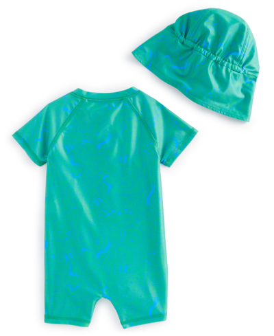 Shop First Impressions Baby Boys Fish Rash Guard And Hat, 2 Piece Set, Created For Macy's In Modern Mint