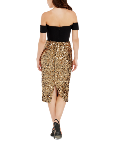 Shop Dress The Population Women's Bailey Sequined-skirt Dress In Gold-black