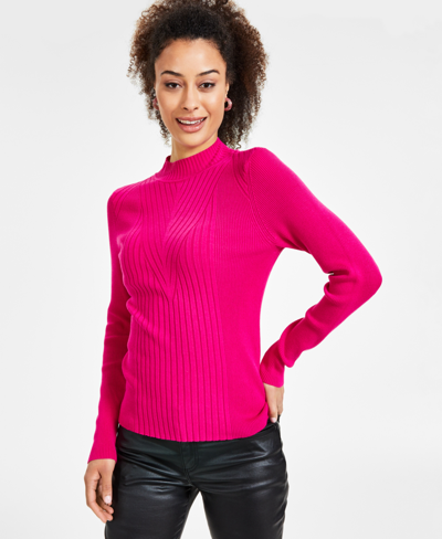 Shop Inc International Concepts Women's Detail Ribbed Mock Neck Sweater, Created For Macy's In Pink Tutu