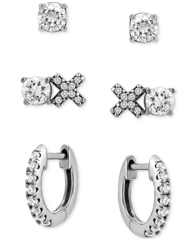 Shop Giani Bernini 3-pc. Set Cubic Zirconia Hoop & Stud Earrings, Created For Macy's In Silver