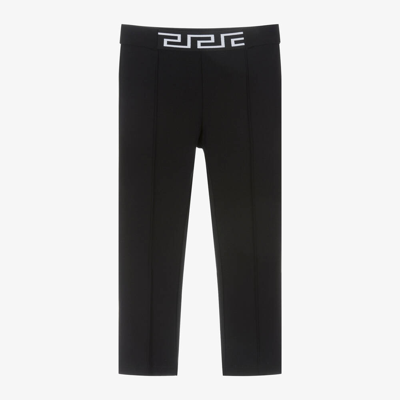 Shop Versace Girls Black Cotton Greca Trousers