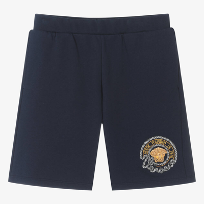 Shop Versace Teen Boys Navy Blue Cotton Nautical Shorts