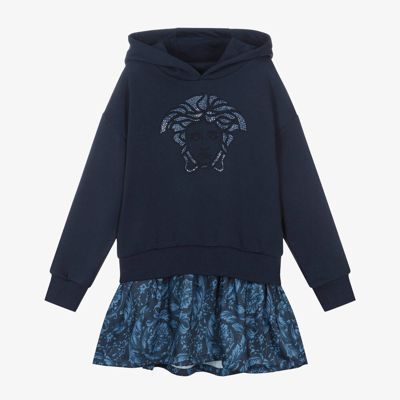 Shop Versace Girls Blue Cotton Medusa Sweatshirt Dress