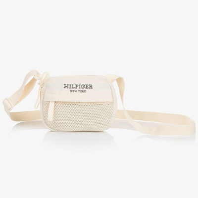 Shop Tommy Hilfiger Ivory Canvas & Mesh Bag (18cm)