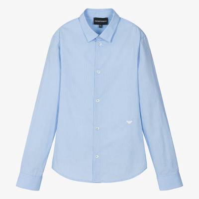 Shop Emporio Armani Teen Boys Blue Cotton Striped Shirt