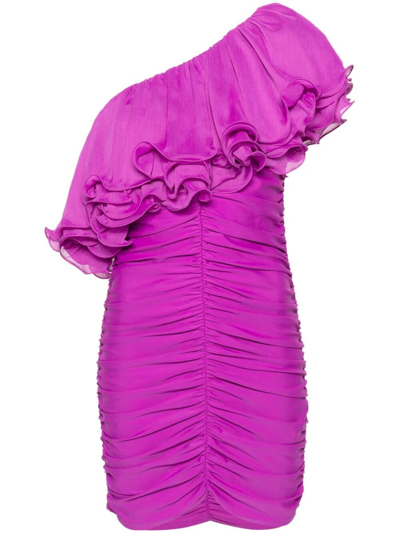 Shop Rotate Birger Christensen One Shoulder Dress In Fuchsia